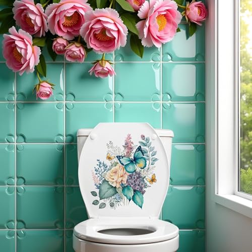 Peony Butterflies Toilet Seat Decals - Waterproof & Self-Adhesive
