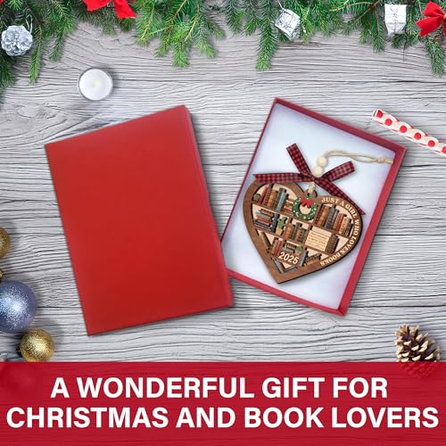 2025 Heart Bookshelf Ornament for Book Lovers | Wooden Keepsake