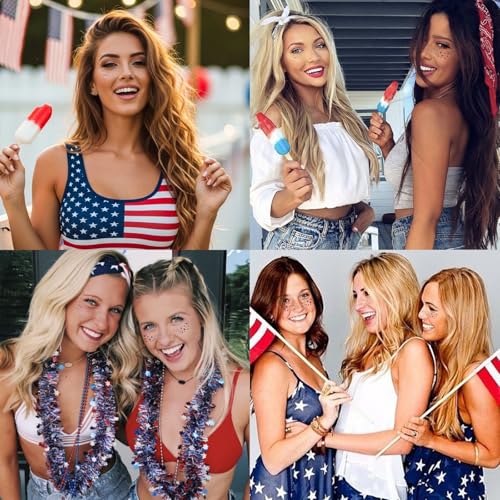 DUSCAU Patriotic Glitter Freckles Temporary Face Tattoos - 8 Sheets