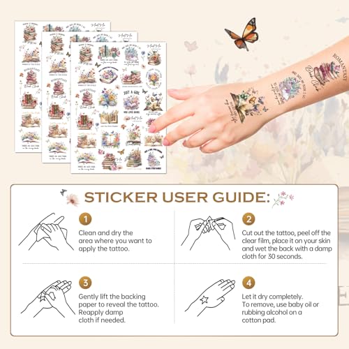 INCOK Reading Book Temporary Tattoos 8 Sheets 200+ Pcs Party Favors