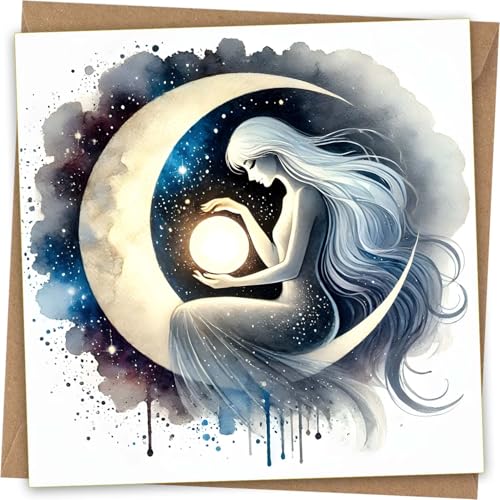 Mystical Moon Birthday Card - Eco-Friendly Watercolour Design