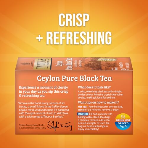 Twinings Ceylon Pure Black Tea Bags, 20 Count (Pack of 6)