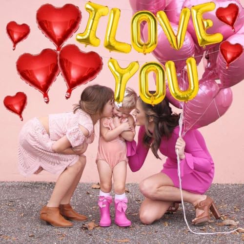 I LOVE YOU Balloons - Mother's Day Party Decorations (Gold)