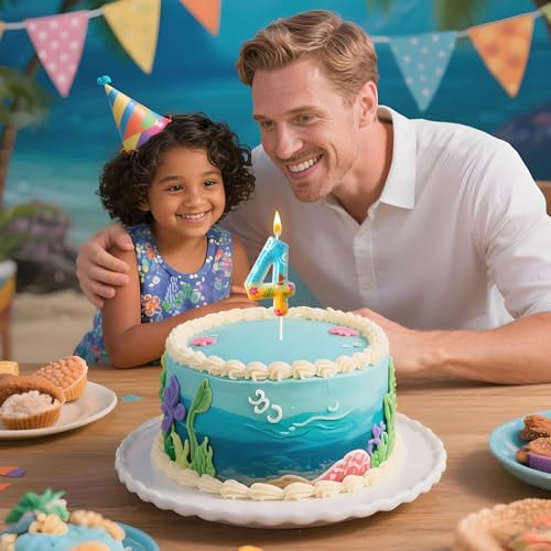 Jinrea Ocean Theme Number 4 Birthday Candles for Beach & Sailboat Cake Decorations
