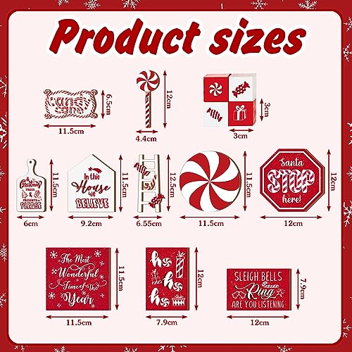 Christmas Candy Cane Tiered Tray Decor Set - 14 Pieces Holiday Table Centerpiece