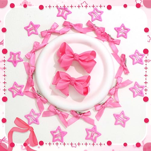 STGDAK 26-Piece Coquette Hair Bow and Star Clip Set, Pink Grosgrain