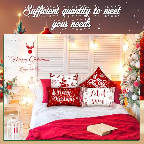 Red Christmas Snowflake Pillow Covers Set - Holiday Decor, 10 Pcs, Winter Snowflake Design