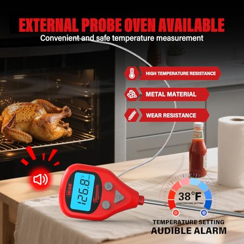 AWLKIM Digital Meat Thermometer with Dual Probes - Instant Read, USB-C Rechargeable, Waterproof for Grilling & BBQ