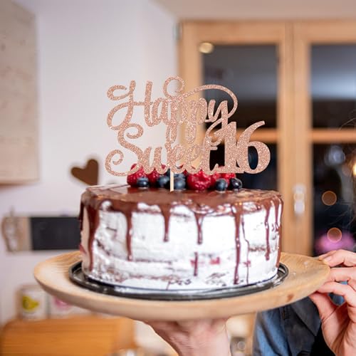 Rose Gold Sweet 16 Cake Topper - Cheers to 16 Years Decoration