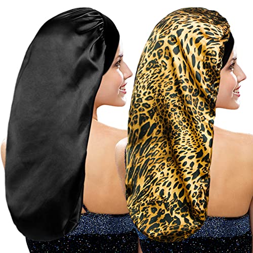 YOHITOP 2-Piece Long Silky Satin Sleep Bonnet for Curly Hair and Braids
