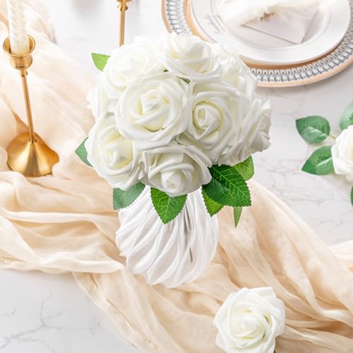 Aegero 25-Piece Ivory Foam Artificial Roses with Bendable Stems