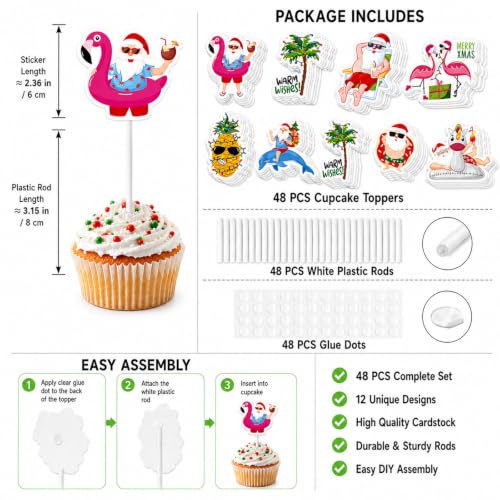 48 Tropical Christmas Cupcake Toppers | DIY July Party Decor
