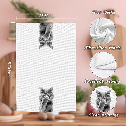 Funny Cat Hand Towels for Bathroom & Kitchen Decor - 16x24 Inch