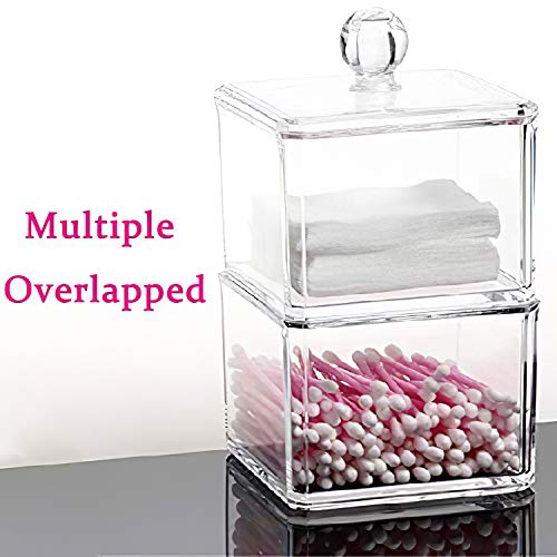 Stackable Square Acrylic Cotton Ball and Q-Tip Holder - Single Pack