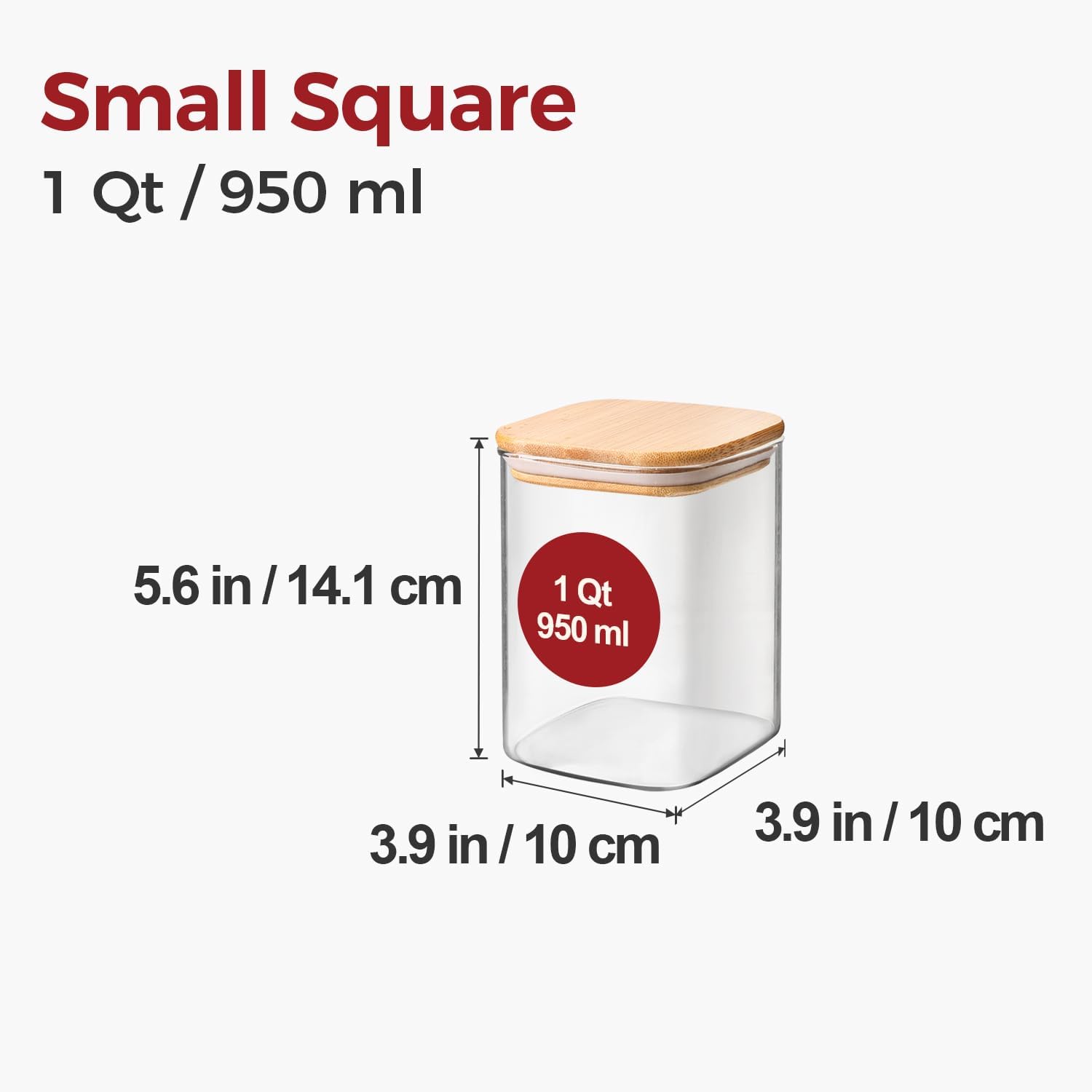 Skiennix 1Qt Airtight Glass Canisters - Bamboo Lid Square Storage for Coffee, Snacks & Dry Goods | 4-Pack