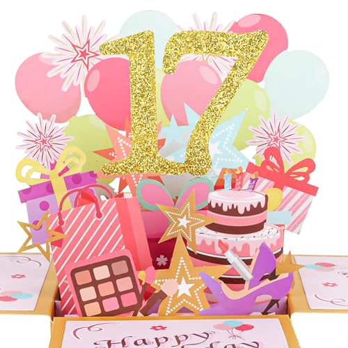 17th Birthday Pop Up Card for Girls - Unique 3D Greeting Gift