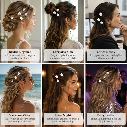 Mini White Rhinestone Flower Hair Clips 10Pcs Bridal Hair Barrettes
