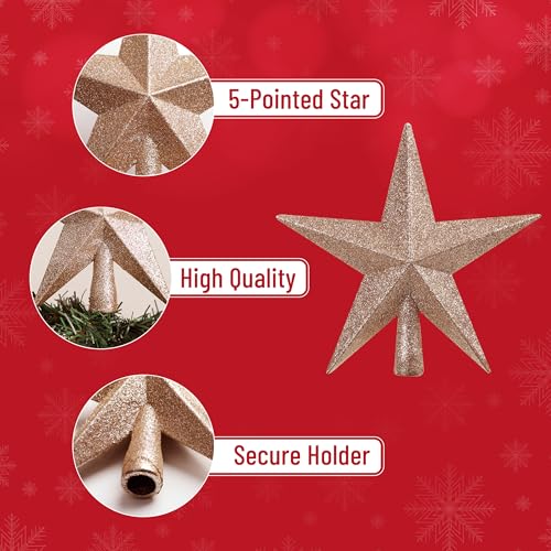 Christmas Tree Topper Glitter Star 8-Inch - Champagne