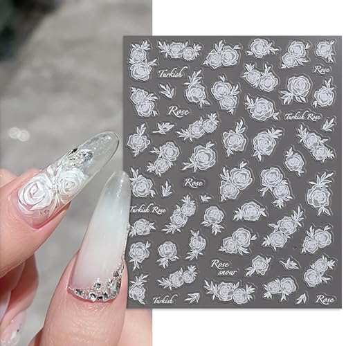 IDDFEVE Rose Floral Nail Stickers Semi-Transparent Flower Decals 3 Sheets