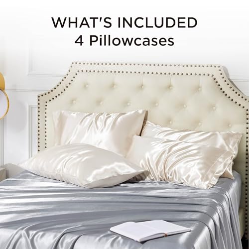 Bedsure Satin Pillowcases Set of 4, Standard Size 20" x 26", Beige