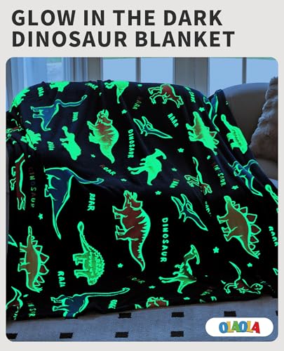 Glow in The Dark Dinosaur Blanket for Kids - Soft Cozy Throw, 60"x80"