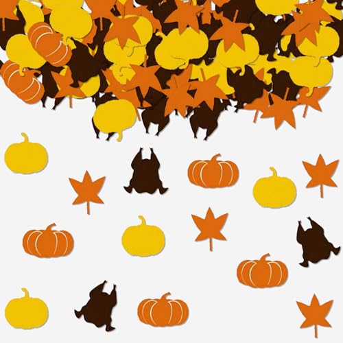 Fall Confetti Thanksgiving Table Decorations Maple Leaves and Pumpkins