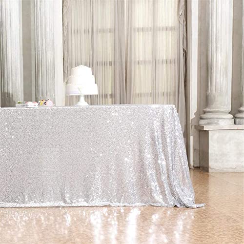 Silver Sequin Tablecloth 90x156 Inch Rectangle for Party Wedding Events - Silver Variation