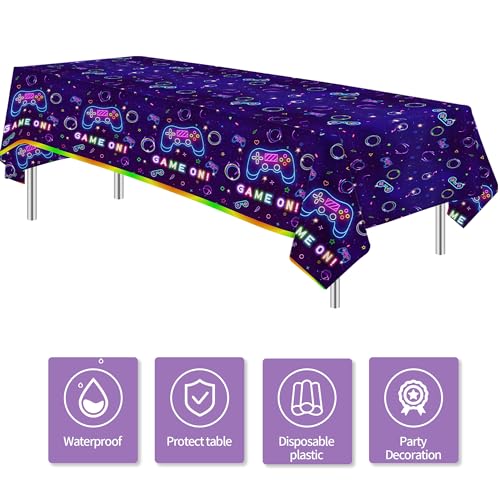 Gamer Birthday Party Tablecloths - Neon Glow, 3 Pack, 108x54