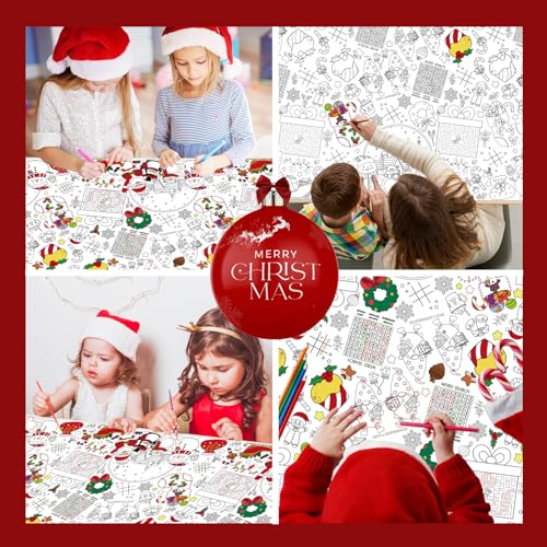 Christmas Coloring Tablecloth for Kids - 54x88in Activity Poster