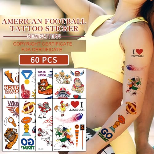 Felico Football Temporary Tattoos for Kids and Adults - 60 Pcs Waterproof Party Favors