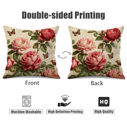 Romantic Rose & Butterfly Velvet Pillow Covers - 18x18 Inch