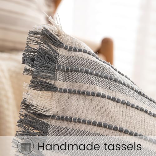 Beige and Grey Boho Decorative Throw Pillow Cover 18x18 - Modern Farmhouse Style