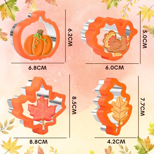 Thanksgiving Cookie Cutters Set - 4 Stainless Steel Shapes for Baking & Sandwiches - Pumpkin, Maple Leaf, Turkey, Leaves