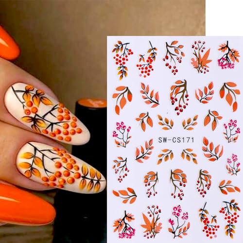 LYLYNB Fall Nail Stickers 6 Sheets Thanksgiving Pumpkin Maple Leaves Decals