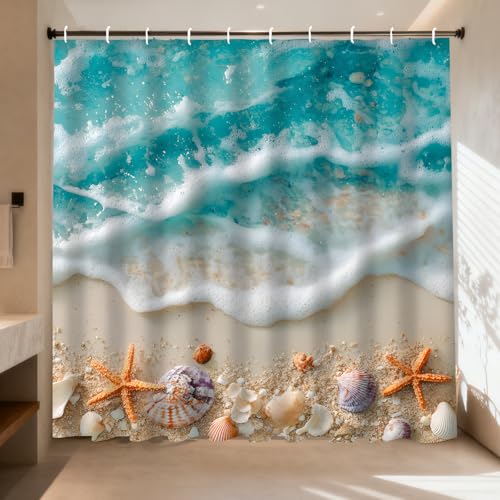 Nuxovilar Nautical Beach Shells Shower Curtain 72x72in