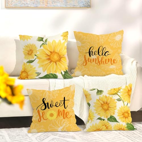 Summer Yellow Sunflower Throw Pillow Covers - Set of 4, 18x18