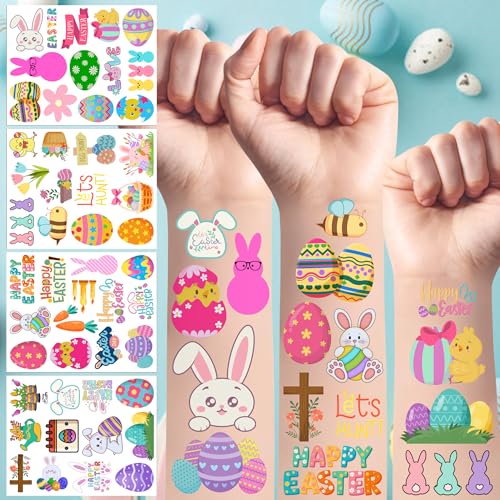 Easter Temporary Tattoos 50 Pcs - Bunny & Egg Party Favors 4 Sheets