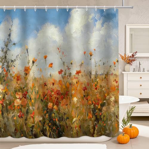 MEHOFOND Watercolor Floral Shower Curtain - Farmhouse Fall 72x72 Inch