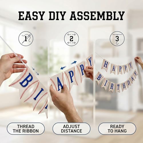 Baseball Happy Birthday Banner - 3D Sports Party Decoration for Kids & Adults