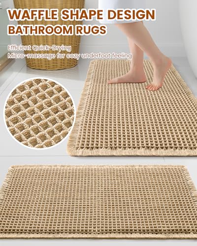 Smiry Waffle Bath Mat 30''x20'' - Extra Soft & Absorbent Brown Rug