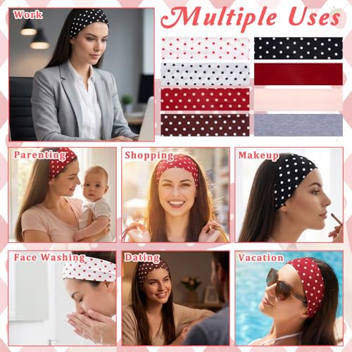 Snuviax 8 Pack Classic Polka Dot Fabric Headbands for Women Non-Slip