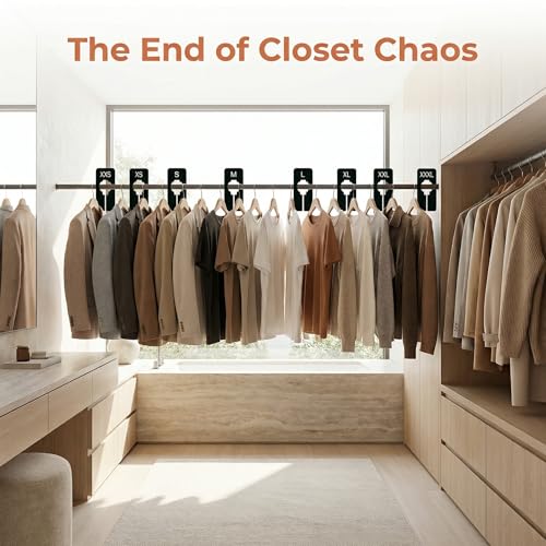 8 Pack Clothing Rack Dividers - Preprinted Size Labels for Organizing Closet