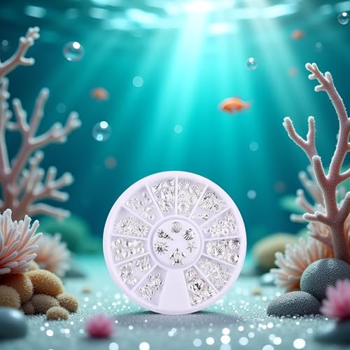 Jowxsx 120Pcs Silver Ocean Nail Art Charms Shell Conch Rhinestones