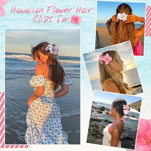 Hawaiian Flower Hair Clips 4PCS 3.9 Inch Double Plumeria Hibiscus Clips