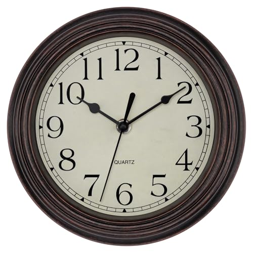 Foxtop 9 Inch Silent Wall Clock, Battery Operated Retro Bronze Decorative Clock