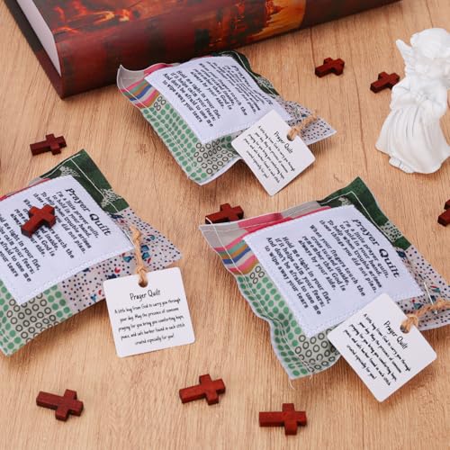 4 Mini Pocket Prayer Quilts with Cross - Handmade Scripture Gifts