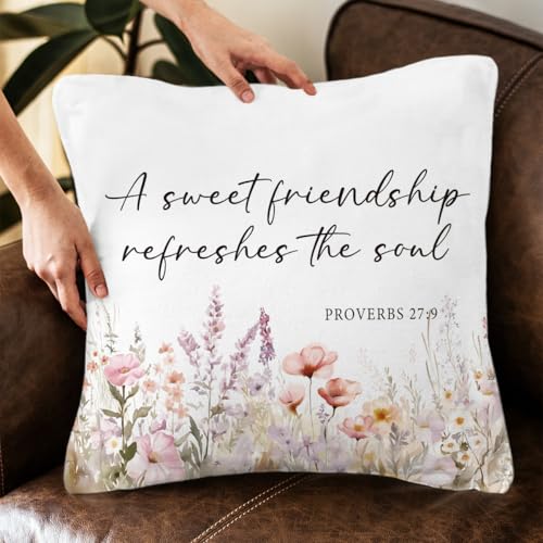 QROZIAR Christian Bible Verse Wildflower Pillow Cover - Bible Flower Variation, 18x18 Inches, Decorative Home Accent