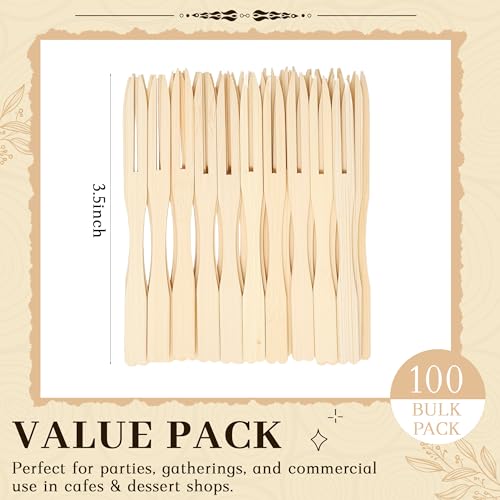 YANPROG Bamboo Mini Forks - 3.5" Disposable Appetizer Forks (100 Pcs)