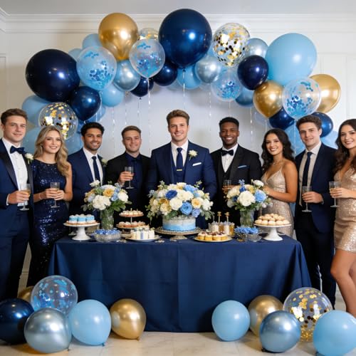 Navy Blue and Gold Balloons - 60 Pack 12 Inch Party Decor