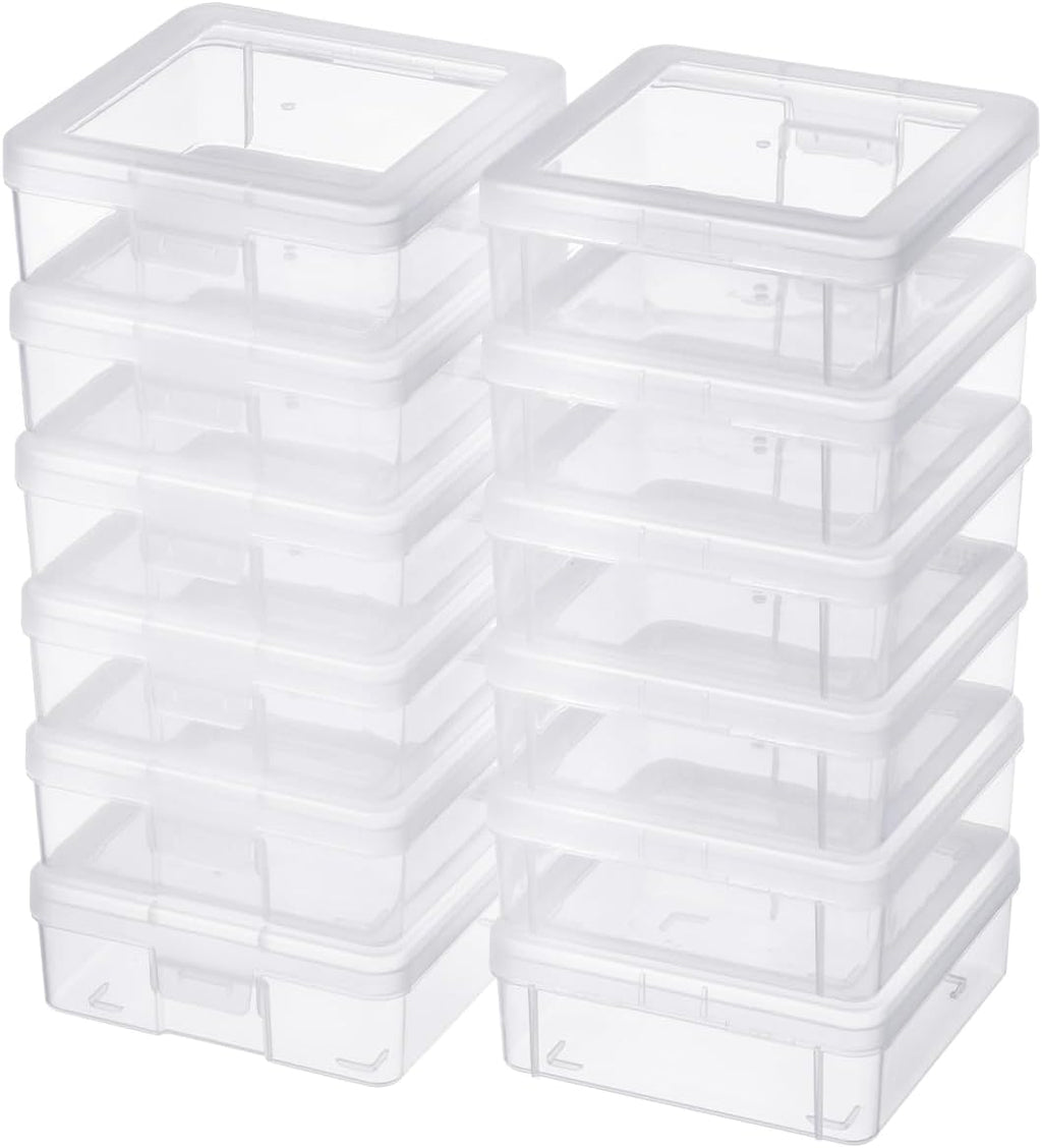 Storage Containers - 12 Pack Clear Plastic Boxes with Latching Lid | Small 5" x 5" x 1.9" for Office & Beauty
